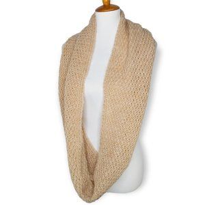 Hand Knit Infinity Scarf Beige Neutral Irish Moss Stitch Textured Wide Angora